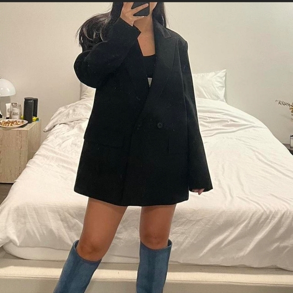 ZARA BLACK DOUBLE-BREASTED OVERSIZED BLAZER size XS - Picture 2 of 9